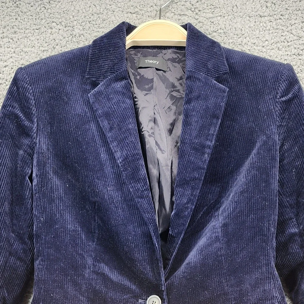 Theory Power Jkt 2 Modern Corduroy Blazer Navy Blue Size 0 Single Button Jacket‎